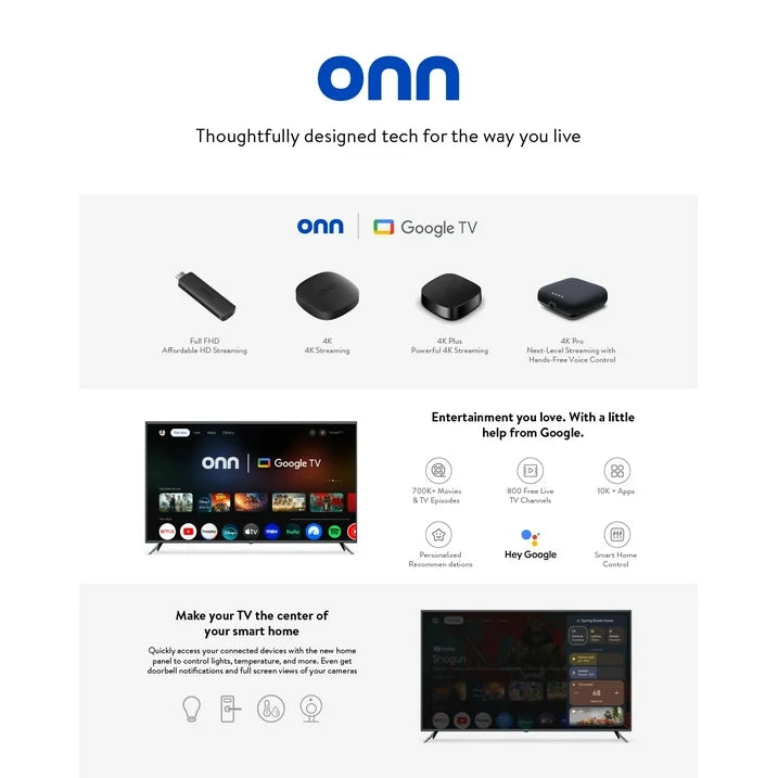 onn Google TV 4K Plus Streaming Device (New 2025) 4K UHD, Dolby Vision, Dolby Atmos