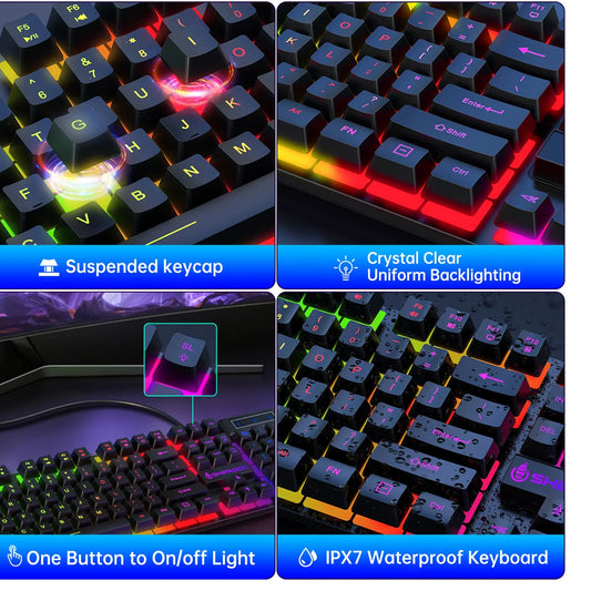 Wired Gaming Keyboard & Mouse Combo, RGB Backlit Mechanical Gaming Keyboard Mouse W/ Multimedia Keys, Anti-ghosting Keys, Spill-Resistant for Windows PC Gamers Desktop Computer Laptop,Black