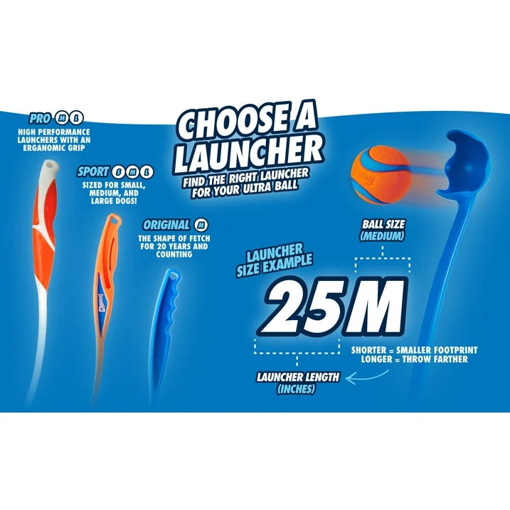 Chuckit! Dog Ball Launcher Classic 26M Fetch Dog Toy, 26" Handle, Includes Medium (2.5") Ball for Dogs 20-60 lb, Blue