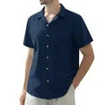 Alimens & Gentle Men's Linen Shirts Short Sleeve Hawaiian Button down Shirt with Pocket