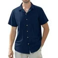 Alimens & Gentle Men's Linen Shirts Short Sleeve Hawaiian Button down Shirt with Pocket