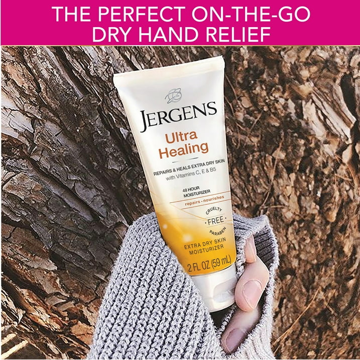 Jergens Ultra Healing Hand and Body Lotion Dry Skin Moisturizer, Vitamins C, E, B5, 2 oz
