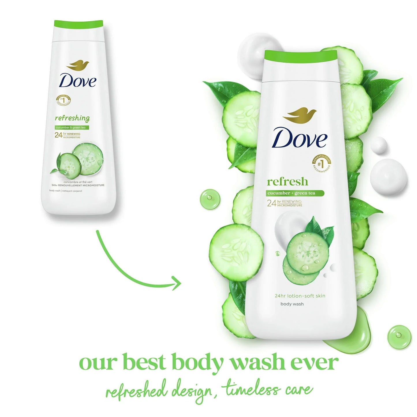 Dove Body Wash for Women Refreshing Cucumber and Green Tea Bacteria While Nourishing Your Skin 20 oz, 2 Count