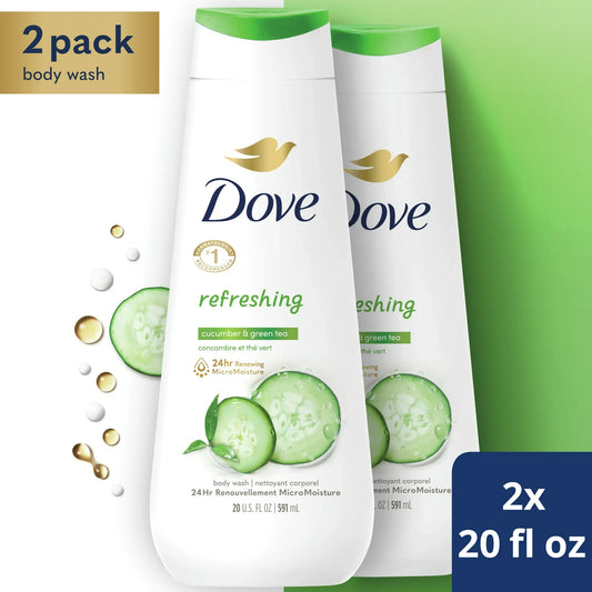 Dove Body Wash for Women Refreshing Cucumber and Green Tea Bacteria While Nourishing Your Skin 20 oz, 2 Count