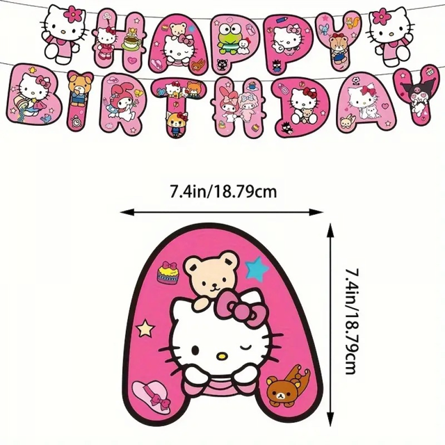 ZOOUSQII Hello Kitty Birthday Party Supplies, Party Decorations Set Include Plates Napkins Banner Balloons Cake Toppers Tableware Party Supplies for Boys Girls Birthday Party PD221-029