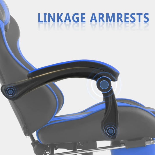 SOONTRANS Blue Gaming Chair with Footrest, High Back Office Chair with Massage Lumbar Pillow, Game Gamer Chairs for Adults s, Navy Blue