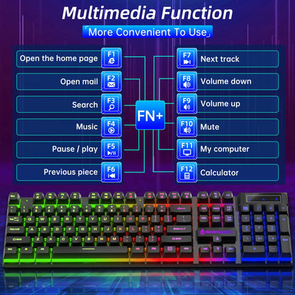 Wired Gaming Keyboard & Mouse Combo, RGB Backlit Mechanical Gaming Keyboard Mouse W/ Multimedia Keys, Anti-ghosting Keys, Spill-Resistant for Windows PC Gamers Desktop Computer Laptop,Black
