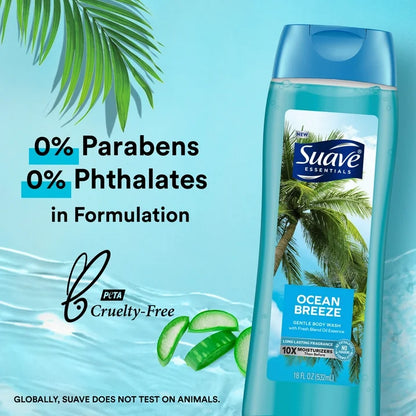 Suave Essentials Body Wash, Ocean Breeze, 18 oz