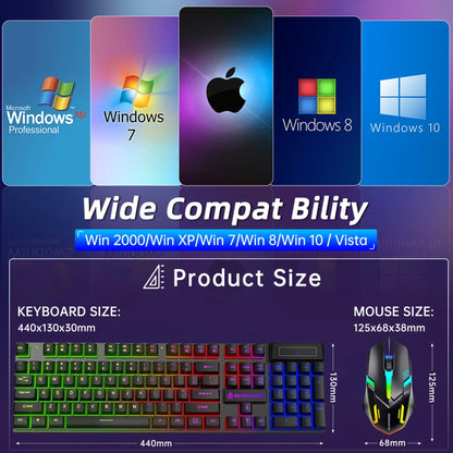 Wired Gaming Keyboard & Mouse Combo, RGB Backlit Mechanical Gaming Keyboard Mouse W/ Multimedia Keys, Anti-ghosting Keys, Spill-Resistant for Windows PC Gamers Desktop Computer Laptop,Black