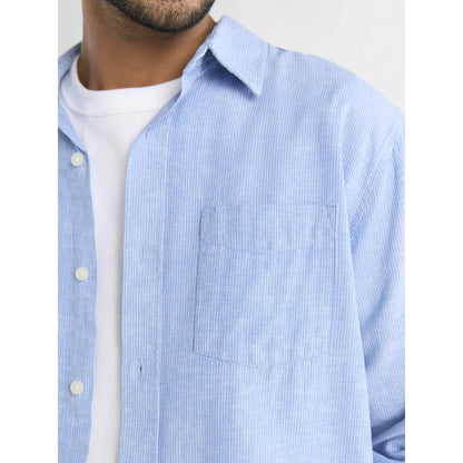 Free Assembly Men's Linen Blend Button Front Shirt with Long Sleeves, Sizes XS-3XL
