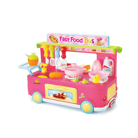 AZ Trading & Import Fast Food Bus Kitchen Play Set Toy 29pcs (Pink)