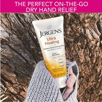Jergens Ultra Healing Hand and Body Lotion Dry Skin Moisturizer, Vitamins C, E, B5, 2 oz
