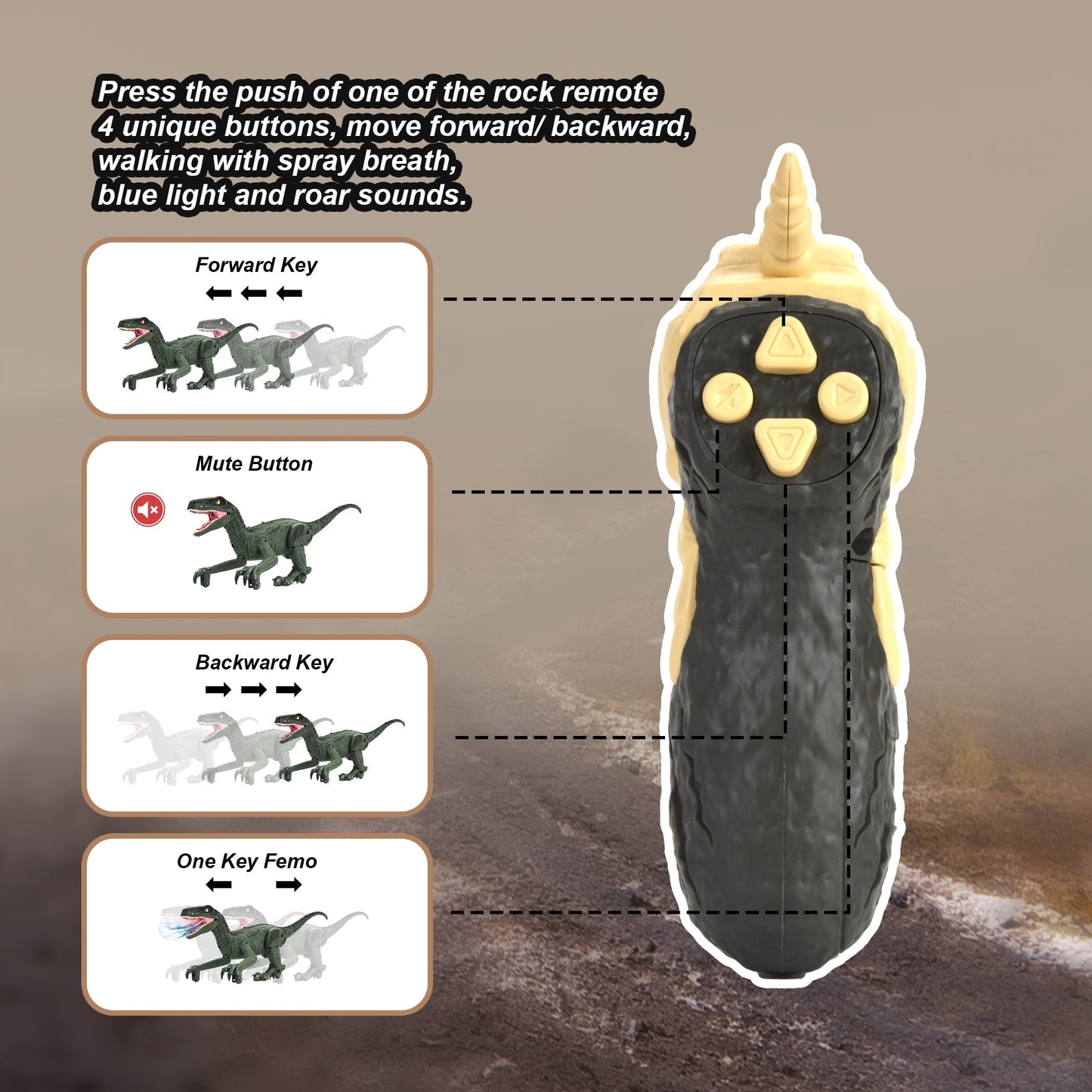 Remote Control Dinosaur Velociraptor With LED Lights And Mist Spray (Green)