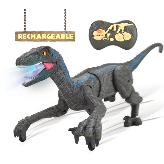 Remote Control Dinosaur Velociraptor With  LED Lights (Gray)