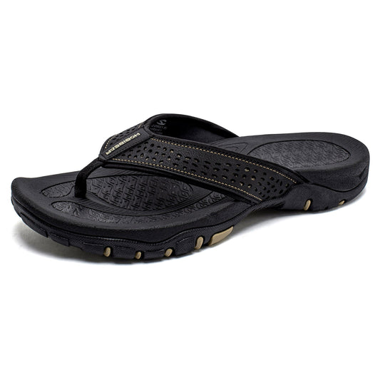 Mens Thong Sandals Indoor and Outdoor Beach Flip Flop Black/Brown (Size 10)