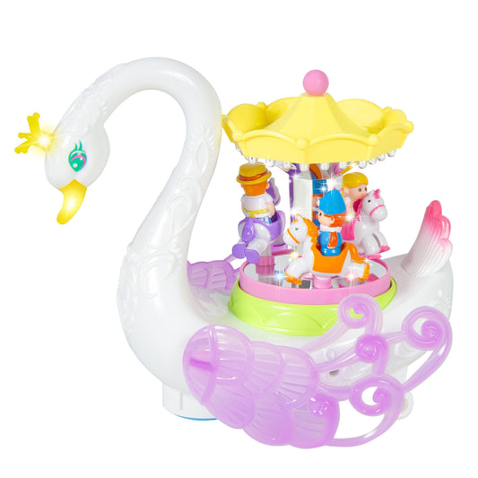 Musical Rotating Horses Swan Carousel Music Box